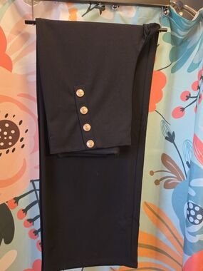 H & M Black Stretch Pants with Gold Button Accent